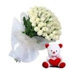 BUNCH OF 20 WHITE ROSES WITH 6 INCH WHITE TEDDYBEAR 