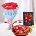 BUNCH OF 8 PINK CARNATIONS BASKET OF KITKAT CHOCOLATES VALENTINE GREETING CARD