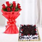 BUNCH OF 8 RED ROSES WITH BLACK FOREST COOL CAKE