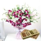 BUNCH OF LAVENDER ORCHIDS WITH HALF KG ASSORTED DRY FRUITS