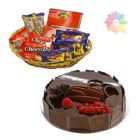CHOCOLATE TRUFFLE CAKE WITH BASKET OF ASSORTED CHOCOLATES