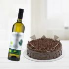 CHOCOLATE TRUFFLE CAKE WITH BOTTLE OF WHITE WINE