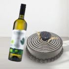 CHOCOLATE ZEBRA CAKE WITH BOTTLE OF WHITE WINE