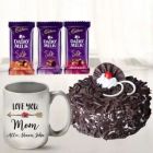 HALF KG BLACK FOREST CAKE PHOTO MUG WITH 3 DAIRY MILK SILK CHOCOLATES
