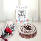 HALF KG CHOCO CHIPS CAKE SINGLE RED ROSE BIRTHDAY CARD
