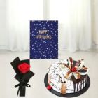 HALF KG CHOCO VANILLA COOL CAKE SINGLE RED ROSE FLOWER BIRTHDAY CARD