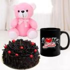 HALF KG CHOCOLATE FANTASY CAKE PHOTO MUG WITH 6 INCH PINK TEDDYBEAR
