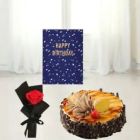 HALF KG GERMAN CHOCOLATE COOL CAKE SINGLE RED ROSE BIRTHDAY CARD