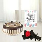 HALF KG IRISH COFFEE COOL CAKE SINGLE RED ROSE BIRTHDAY CARD