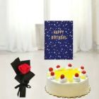 HALF KG PINEAPPLE COOL CAKE SINGLE RED ROSE BIRTHDAY CARD