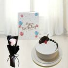 HALF KG VANILLA COOL CAKE SINGLE WHITE ROSE FLOWER BIRTHDAY CARD