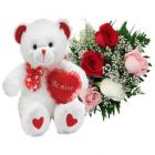 SWEET MEMORIES A CUTE 1 FEET HEIGHT TEDDY WITH OF 6 ROSES